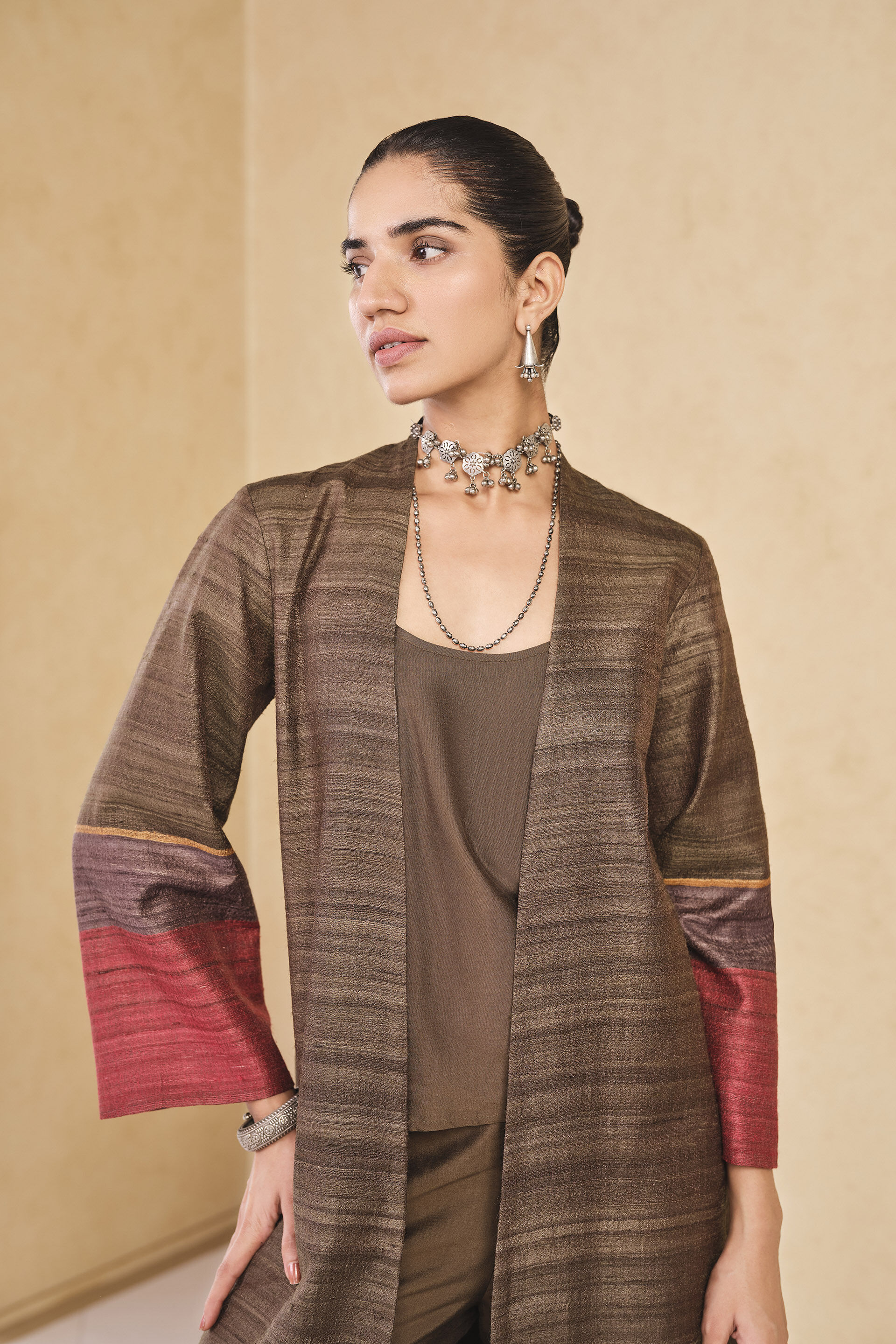 Rufaro Silk Jacket Set - Brown, Brown, image 4
